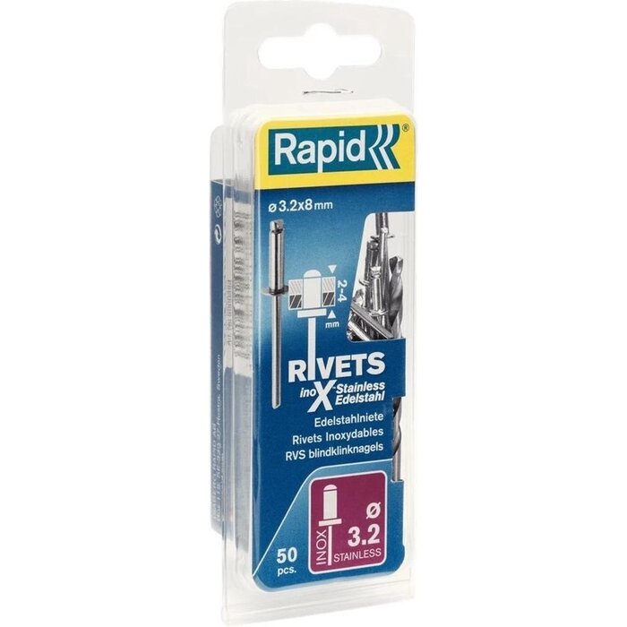 Rapid Rapid Blindklinknagels RVS Ø 3.2 x 8 mm incl. Boor 50 st.. Box