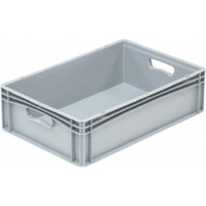 Caisse en plastique avec côtés fermés et 2 poignées ouvertes 600x400x170mm