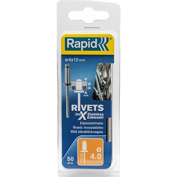 Rapid Blindklinknagels RVS Ø 4 x 12 mm incl. Boor 50 st., Box