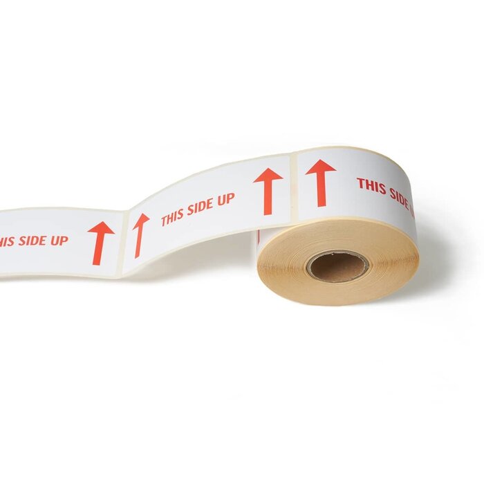 500 Aufkleber mit dieser Seite nach oben auf einer Rolle