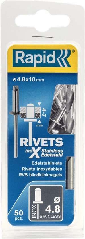 Rapid Blindklinknagels RVS Ø 4,8 x 25 mm incl. Boor 50 st., Box