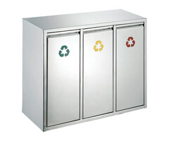 Recycling afvalbak van mat RVS met 3 kunststof binnenbakken (3x 8 ltr)