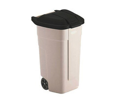 Rubbermaid Poubelle extérieure 100 LTR, RUBBERMAID beige avec couvercle noir