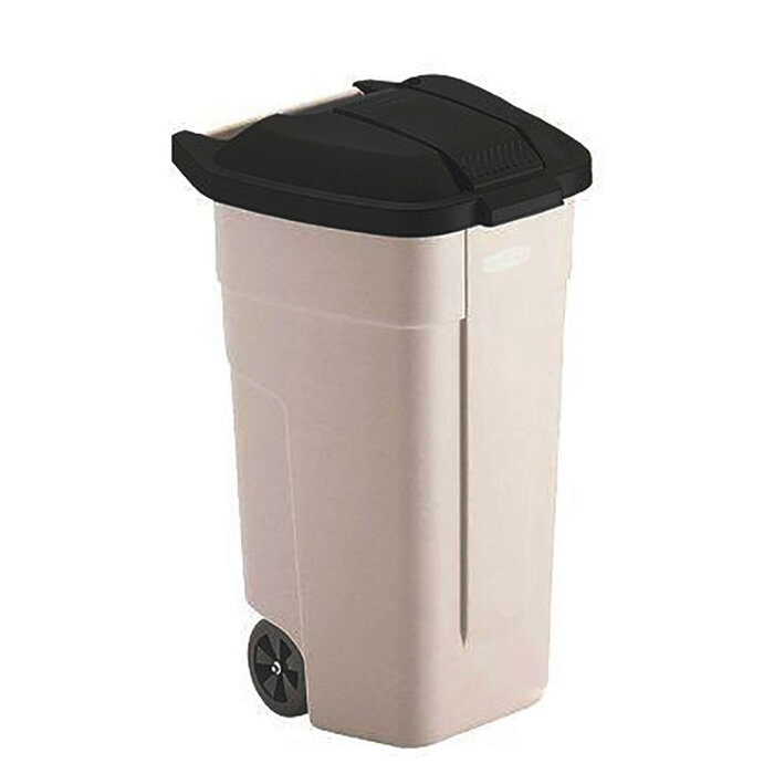 Rubbermaid Poubelle extérieure 100 LTR, RUBBERMAID beige avec couvercle noir