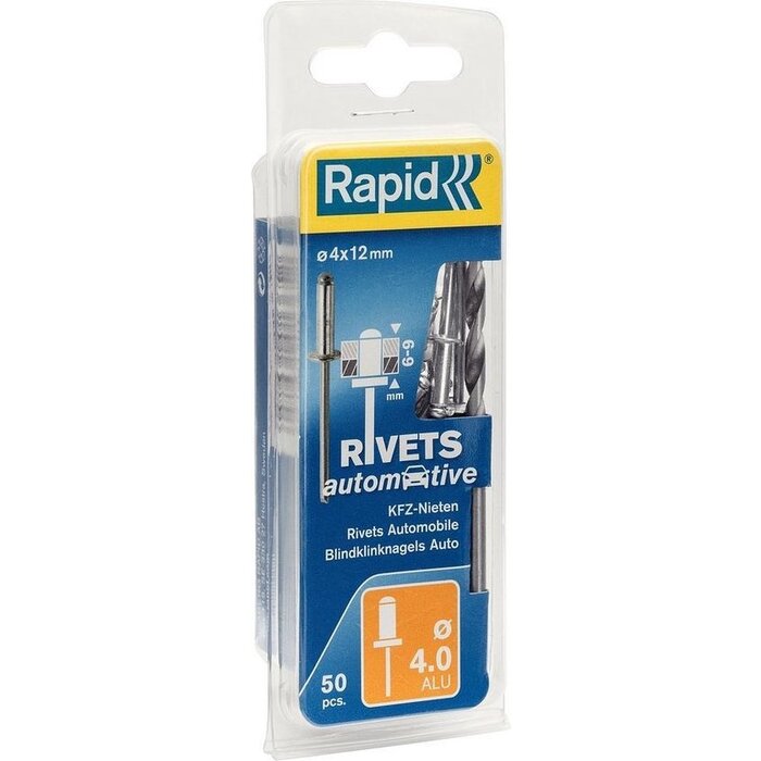 Rapid Rivets aveugles Rapid Automotive Ø4,0 x 12 mm, 50 pièces + foret