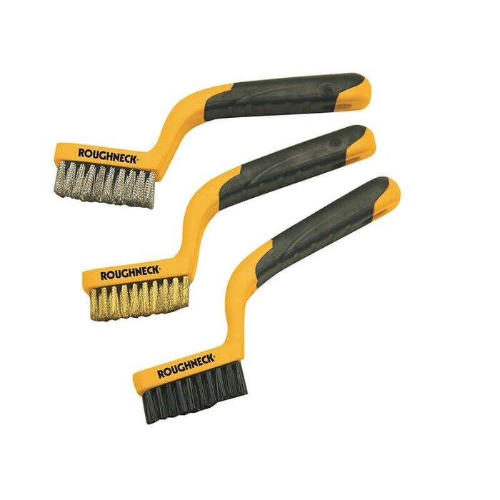 Roughneck Roughneck Schmales Drahtbürstenset 3-teilig (Nylon, Edelstahl und Messing)