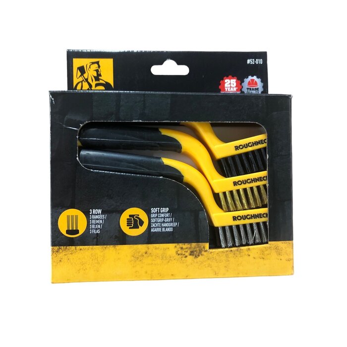 Roughneck Roughneck Schmales Drahtbürstenset 3-teilig (Nylon, Edelstahl und Messing)