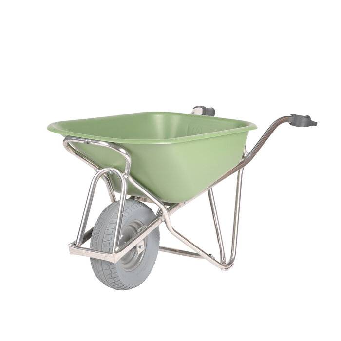 Matador Profimax, aluminium , brouette Matador  avec plateau HDPE vert avec pneu extra large anti-crevaison