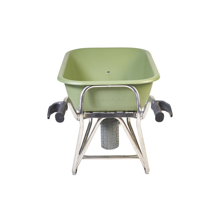 Matador Profimax, aluminium , brouette Matador  avec plateau HDPE vert avec pneu extra large anti-crevaison