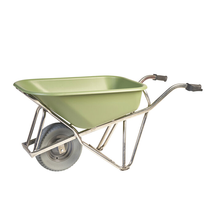 Matador Profimax, aluminium , brouette Matador  avec plateau HDPE vert avec pneu extra large anti-crevaison