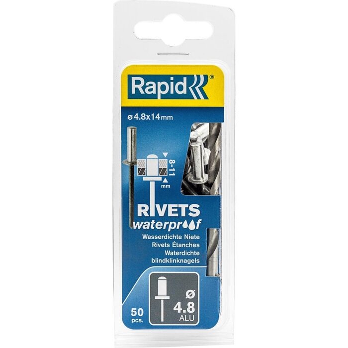 Rapid Rapid Blindklinknagels Waterdicht Ø 4.8 x 14 mm incl. Boor 50 st.. Box