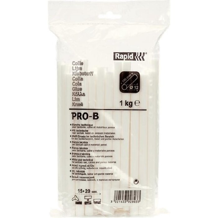 Rapid Rapid Lijmpatronen - 12mm - Wit - 1kg - Professioneel Gebruik - Duurzame Bevestiging