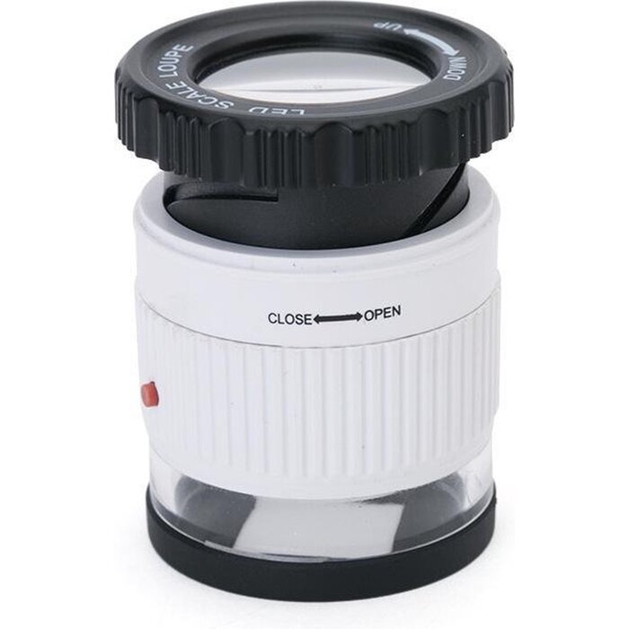 Power Tower Juwelier- oder Druckerlupe weiß mit LED- und UV-Licht 30fache Vergrößerung