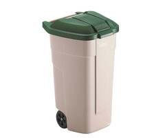 Rubbermaid Outdoor-Abfallbehälter 100 LTR, RUBBERMAID beige mit grünem Deckel