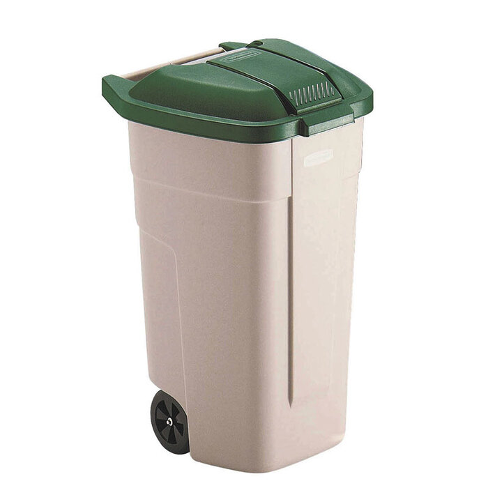 Rubbermaid Outdoor-Abfallbehälter 100 LTR, RUBBERMAID beige mit grünem Deckel