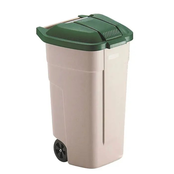 Rubbermaid Afvalbak voor buiten 100 LTR, RUBBERMAID beige met groene deksel