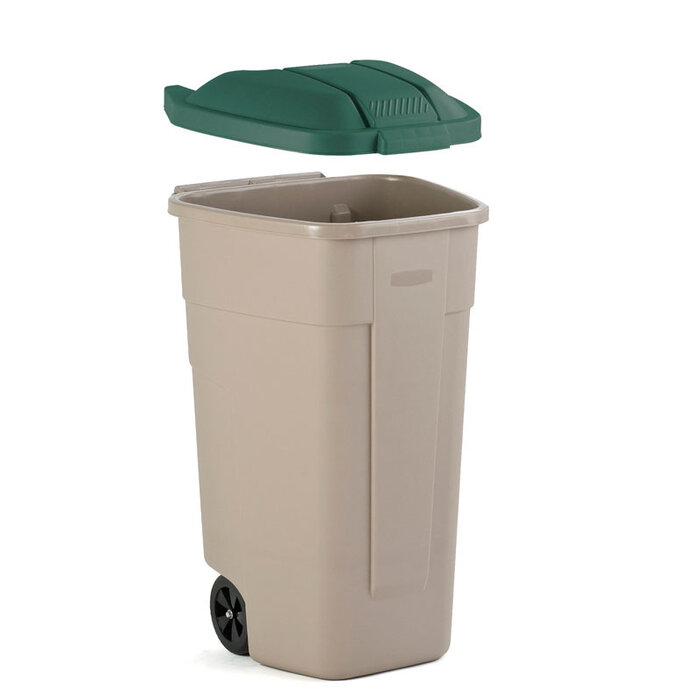 Rubbermaid Outdoor-Abfallbehälter 100 LTR, RUBBERMAID beige mit grünem Deckel