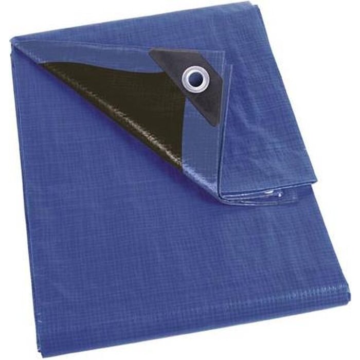 Perel Perel Tarpaulin, ultra-strong, 14 anneaux, coins renforcés, rectangulaire, bleu/noir, 180 g/m², 3 x 4 m