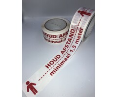 Vloertape HOUD - AFSTAND rood - wit 50 mm x 33 mtr Corona -  Covid19.
