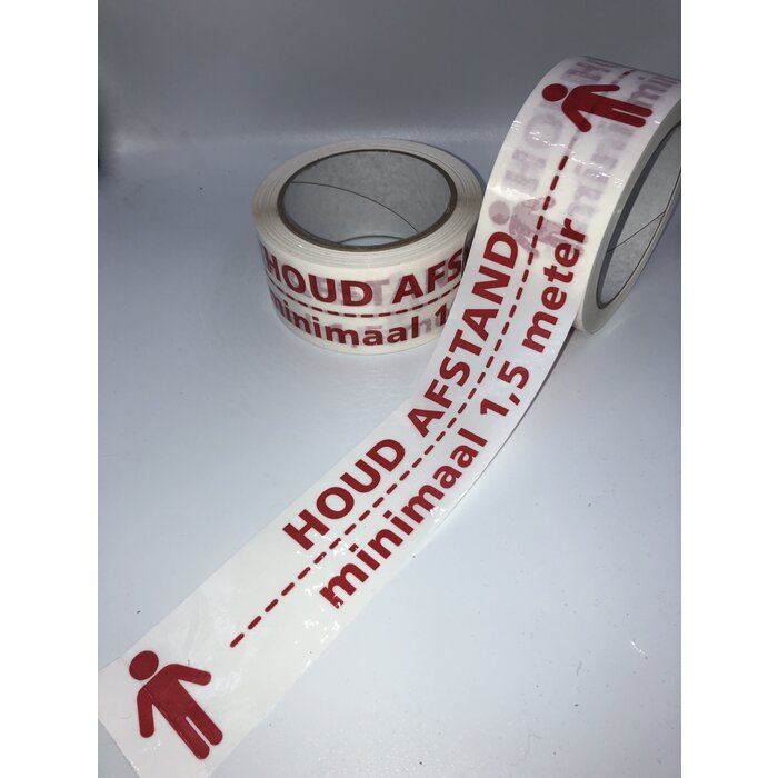 Vloertape HOUD - AFSTAND rood - wit 50 mm x 33 mtr Corona -  Covid19.