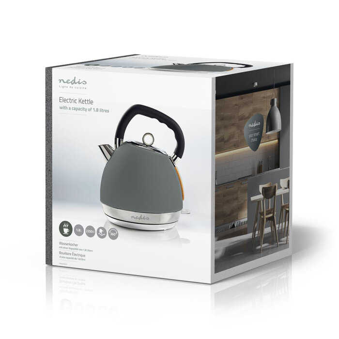 Nedis Nedis Waterkoker | 1.8 l | Soft-Touch | Grijs | Droogkookbeveiliging