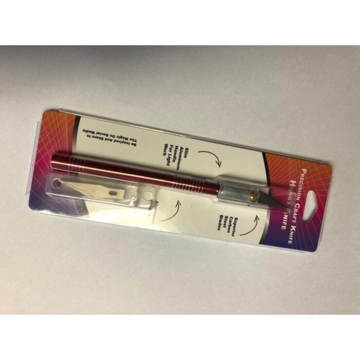 Precisie hobby mes met aluminium grip van 120mm lang, schuin vervangbaar mes en 5 extra mesjes.