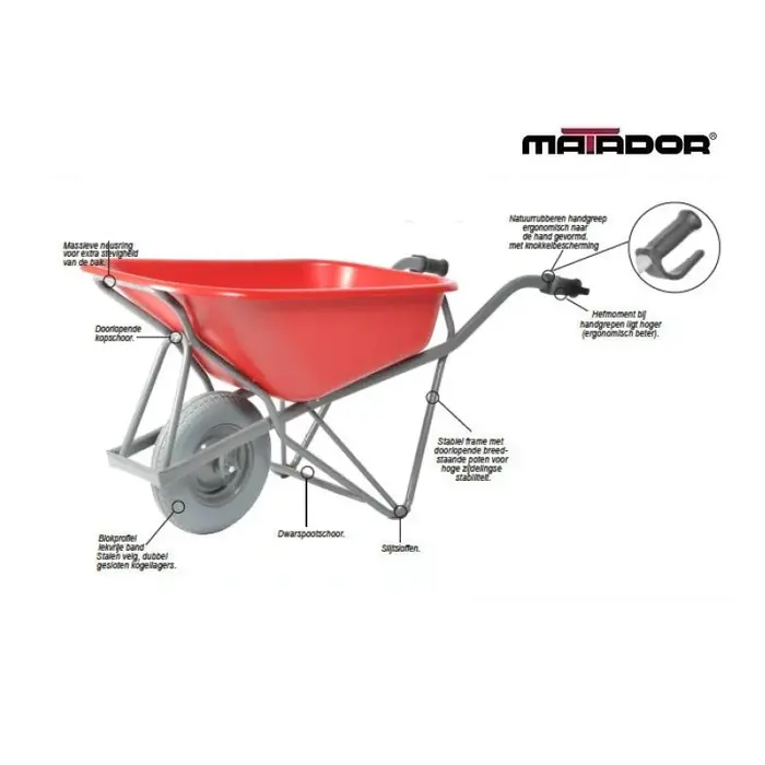 Matador Brouette Matador M151-CT tube rouge roue anti-crevaison