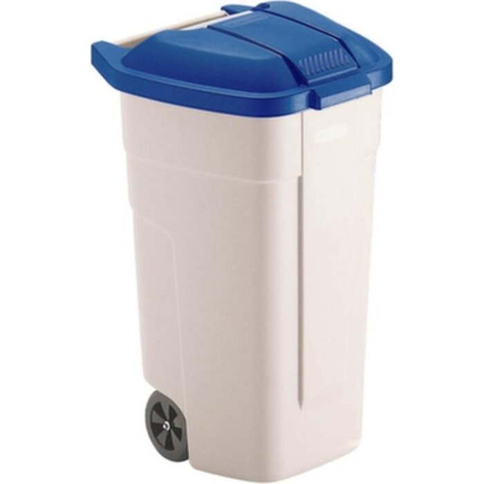 Rubbermaid Outdoor-Abfallbehälter 100 LTR, RUBBERMAID beige mit blauem Deckel