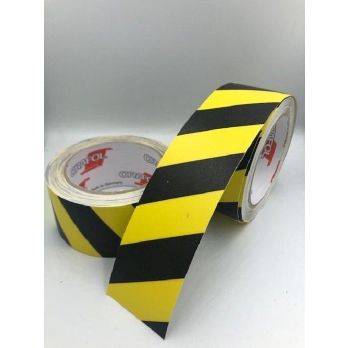 Geel-Zwart markerings vloertape Antislip Spidertech  50 mm (rol 10 meter) Corona