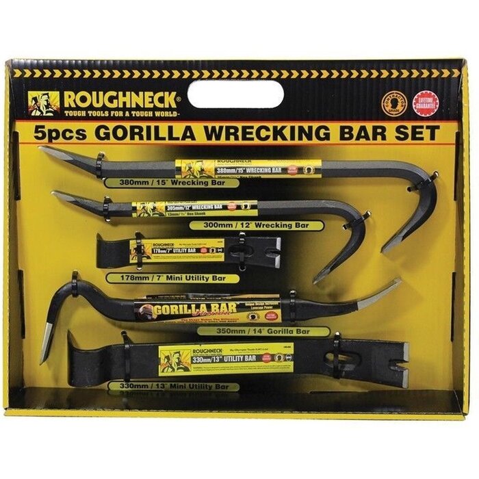 Rougneck Gorilla Bar 5er-Pack - Brecheisen-Set - 5 Stück - schwarze Pulverbeschichtung