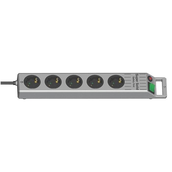 Brennenstuhl Super-Solid 13.500A stekkerdoos met overspanningsbeveiliging 5-voudig zilver 2,5 m H05VV-F 3G1,5
