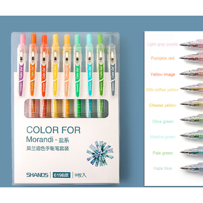 Set de 9 stylos gel de couleurs différentes - clair