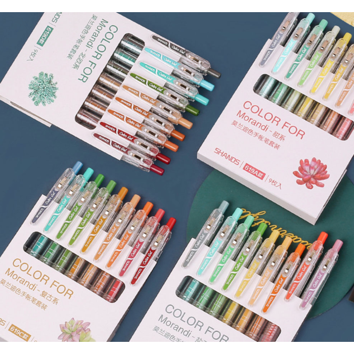 Set de 9 stylos gel de couleurs différentes - clair
