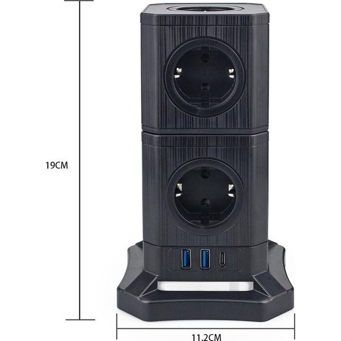Power Tower Bloc d'extension Power Tower avec 9 prises, 2 ports USB-A et 1 port USB-C