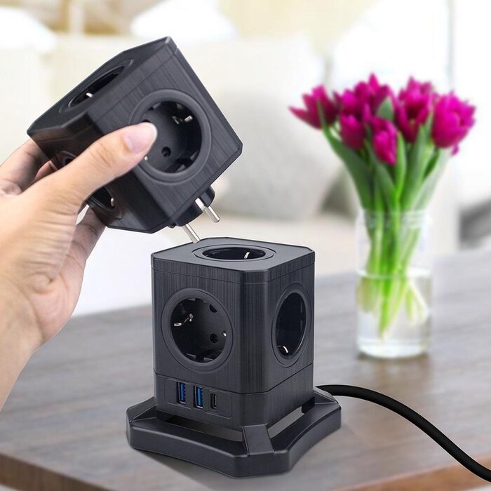 Power Tower Bloc d'extension Power Tower avec 9 prises, 2 ports USB-A et 1 port USB-C