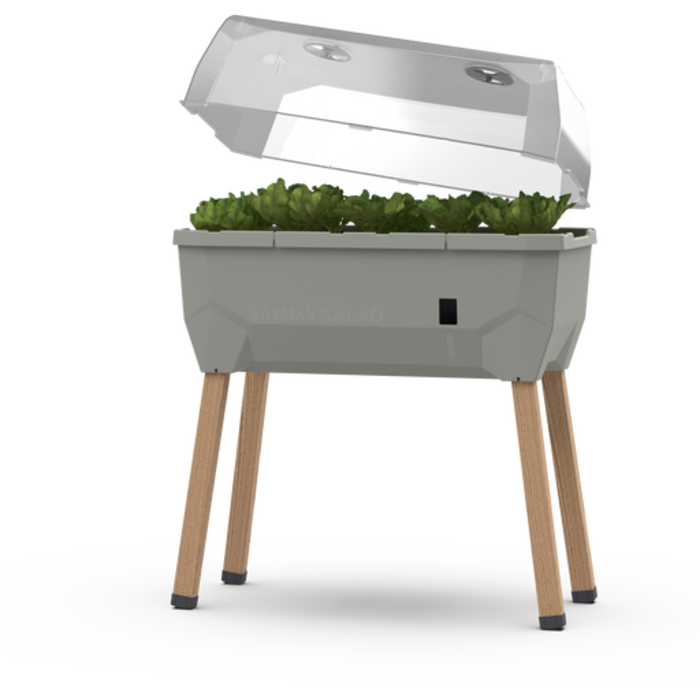 Gusta Garden Gusta Garden - Sammy Salad - Slimme kruidenpot met 15 L watertank en Deksel - Kweekbak - Plantenbak - Lichtgrijs