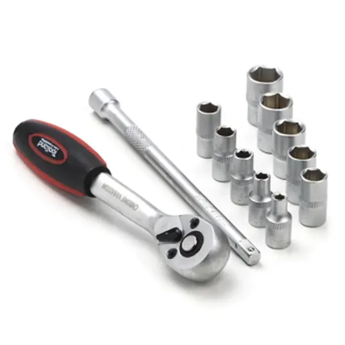 Perel Perel Dopsleutelset Met Ratel 1-4&amp;quot; Chroom Zilver-zwart 12-delig - Dopsleutelmaat: 10