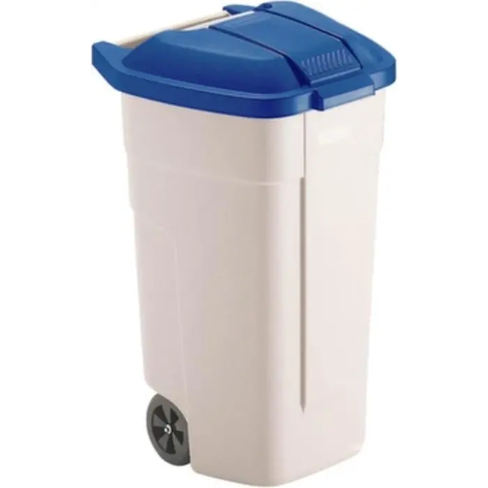 Rubbermaid Outdoor-Abfallbehälter 100 LTR, RUBBERMAID beige mit blauem Deckel