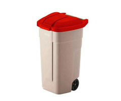 Rubbermaid Poubelle extérieure 100 LTR, RUBBERMAID beige avec couvercle rouge