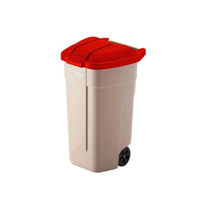 Rubbermaid Outdoor-Abfallbehälter 100 LTR, RUBBERMAID beige mit rotem Deckel