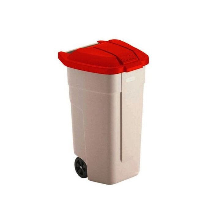 Rubbermaid Outdoor-Abfallbehälter 100 LTR, RUBBERMAID beige mit rotem Deckel