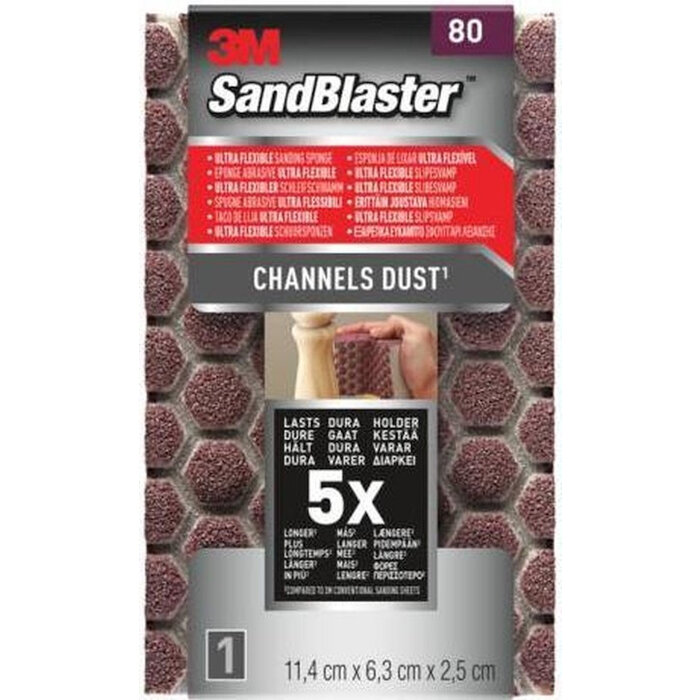3M 3M™ SandBlaster™ Ultra Flexible Éponge de Ponçage  980SBE, P80, 11,4 x 6,3 x 2,5 cm,1 carte