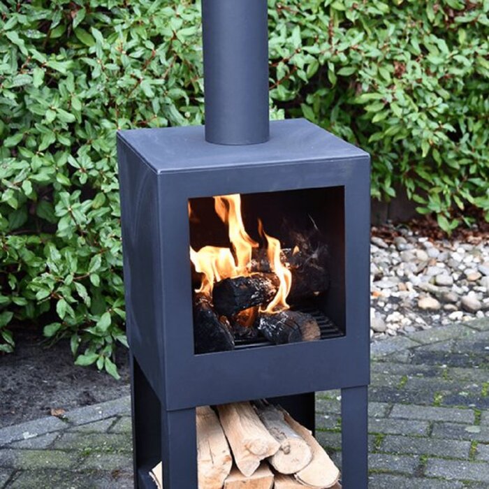 Esschert Design Esschert Design - Poêle d&#039;extérieur avec rangement pour le bois noir - Cheminée - Acier - Noir