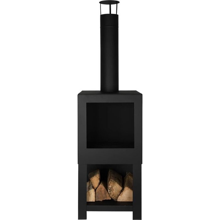 Esschert Design Esschert Design - Buitenkachel met houtopslag zwart - Vuurhaard - Staal - Zwart