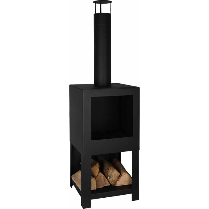 Esschert Design Esschert Design - Buitenkachel met houtopslag zwart - Vuurhaard - Staal - Zwart