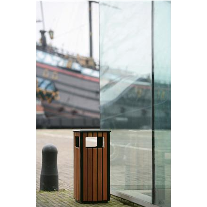 Vepabin V-Part Square Outdoor-Abfallbehälter Holzoptik / schwarz