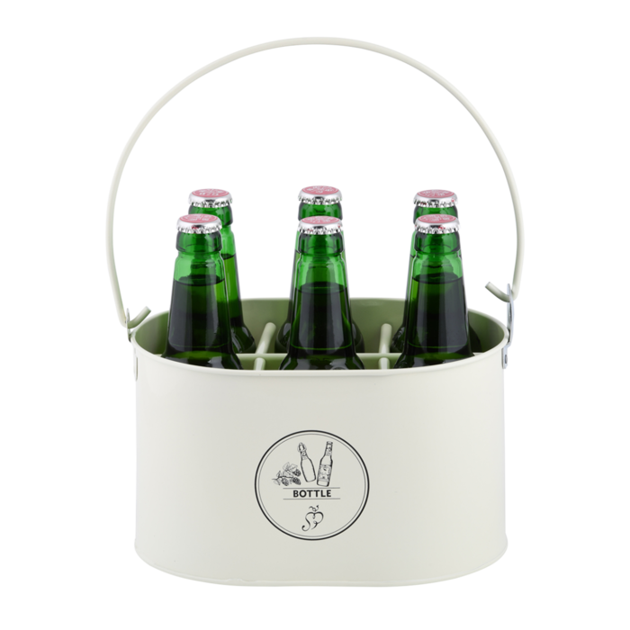 Esschert Design Flessenkrat met opener - Crème wit - voor 6 flesjes