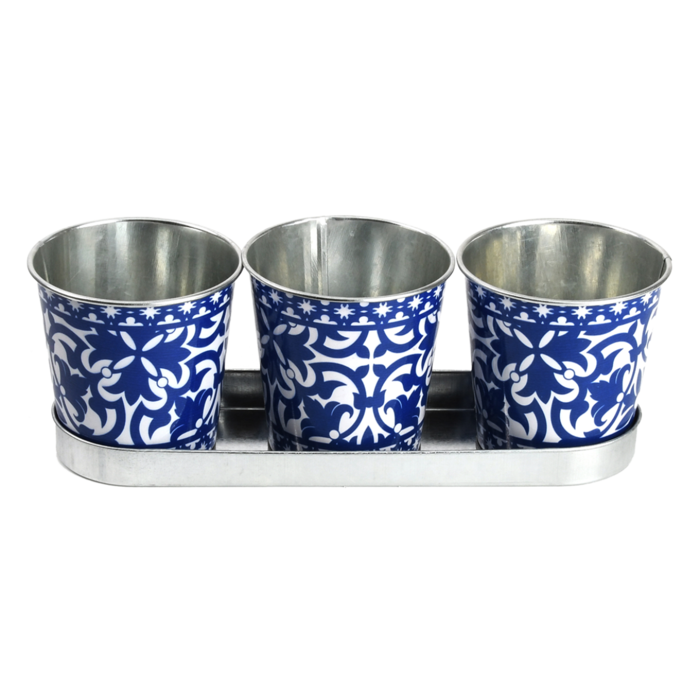 Esschert Design Pots de fleurs portugais en métal sur plateau en zinc
