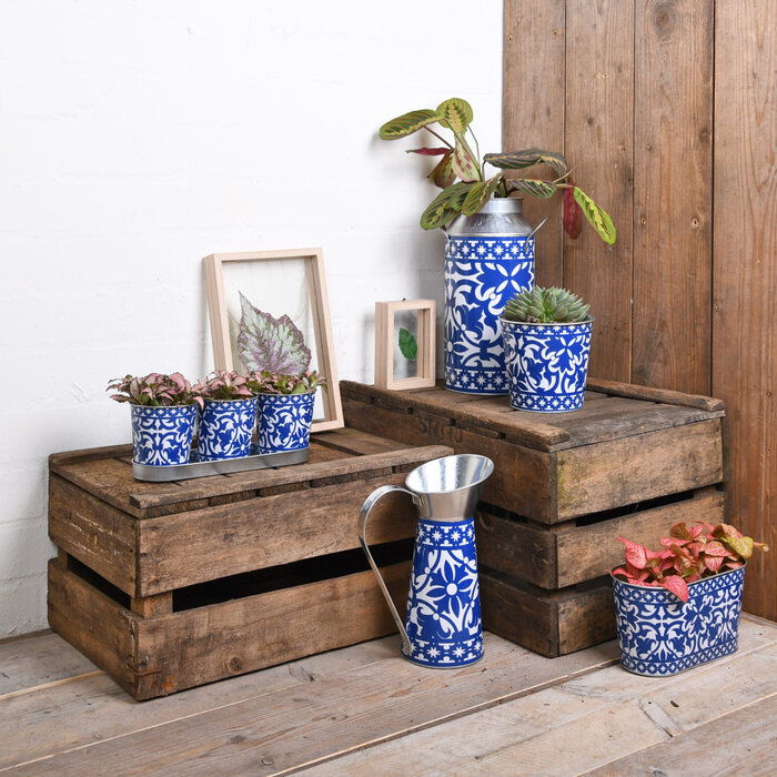 Esschert Design Pots de fleurs portugais en métal sur plateau en zinc