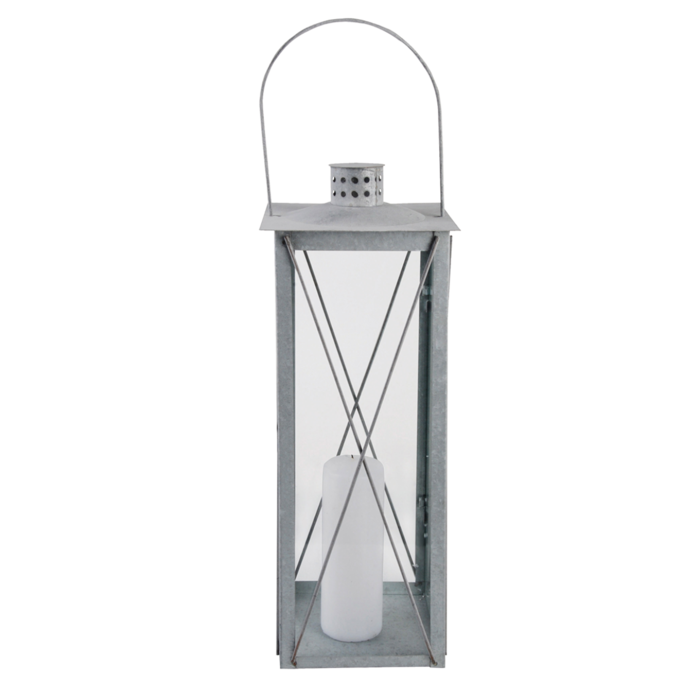 Esschert Design Flancy Flames Lantaarn - zink - windlicht - zilverkleurig - 12 x 12 x 25,5 cm - tuinverlichting